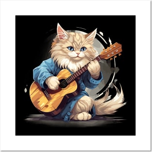 Ragdoll Cat Playing Guitar Posters and Art